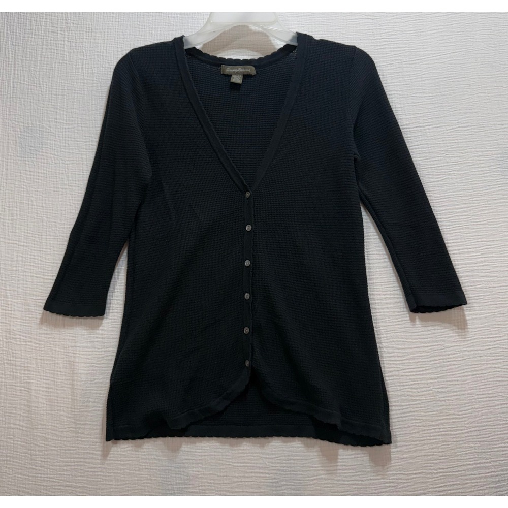 Tommy Bahama Black Women's XS Waffle Knit Button Front‎ Cardigan 3/4 Sleeve